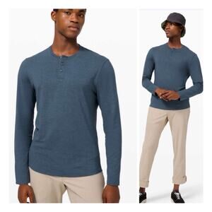 LULULEMON Metal Vent Tech Henley Shirt Men's Large? Heathered Blue Long Sleeve